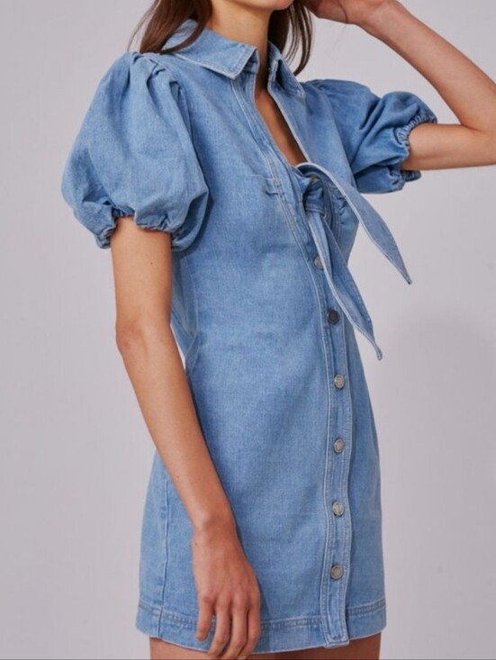 Anthropologie Dresses & Skirts - URBAN REVIVO esther bow detail mini denim dress in light blue wash